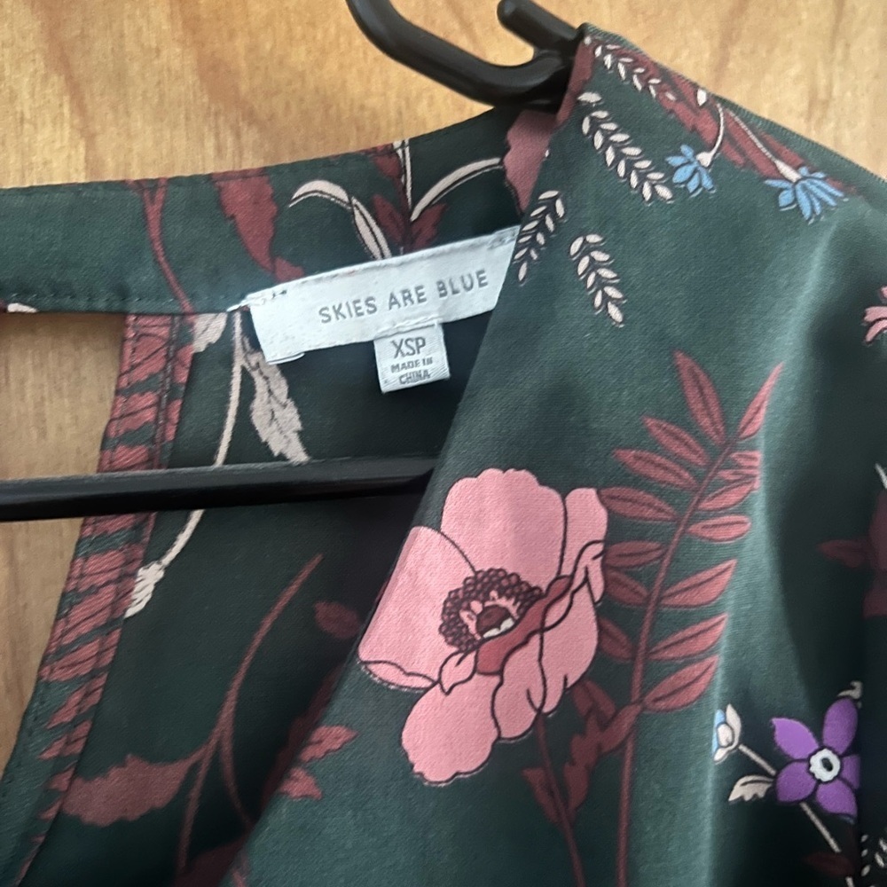 Skies Are Blue Dark Green Blouse with Pink and Purple Floral Design - Picture 11 of 11